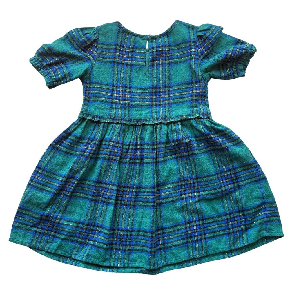 Cat & Jack Green & Blue Plaid Smocked Short Sleeve Dress Girls Size 5T NWOT - Picture 2 of 8
